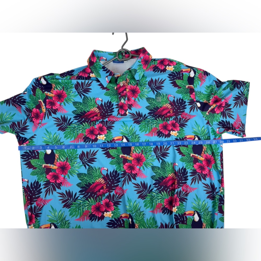Hreski Polo Shirt Mens 3XL Toucan Floral Flamingo Print EUC!!!!! - Picture 6 of 8